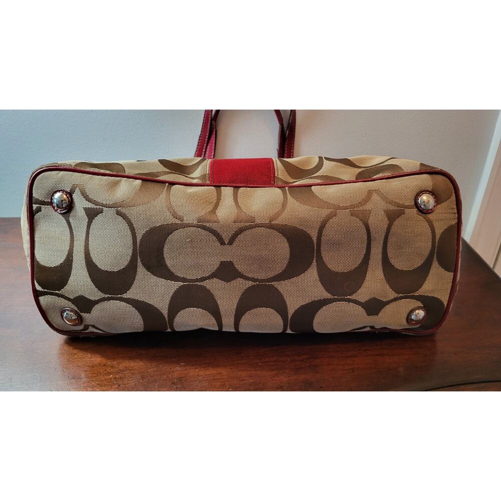 Coach Signature Stripe Framed Carryall Tote Satchel F17424 Red Trim Y2K - Picture 9 of 16